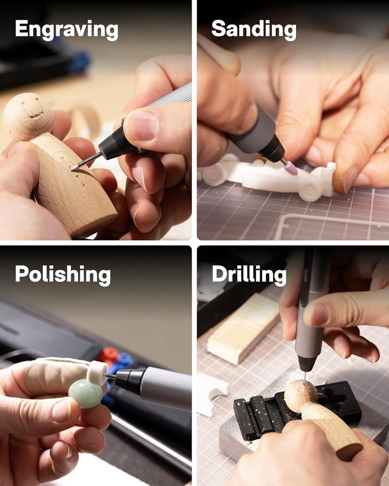 HOTO SNAPBLOQ™ R-A04 Mini Cordless Rotary Tool Kit, Powerful Engraving Pen, 22000 RPM Variable Speed, 38 Accessories, Ideal for 3D Printer Sanding, Polishing, Drilling, Carving, DIY Crafts - Image 4
